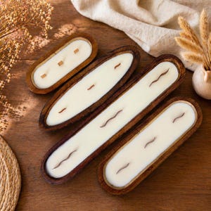 Long Wooden Dough Bowl Candle – Soy Wax Rustic Farmhouse Centrepiece by Candliya