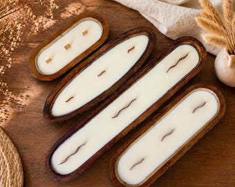 Long Wooden Dough Bowl Candle – Soy Wax Rustic Farmhouse Centrepiece by Candliya