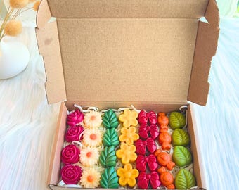 Set de pastillas de cera aromáticas artesanales con aroma a flores y hojas de primavera – 29 piezas de cera de soja, fragancias variadas / Candliya