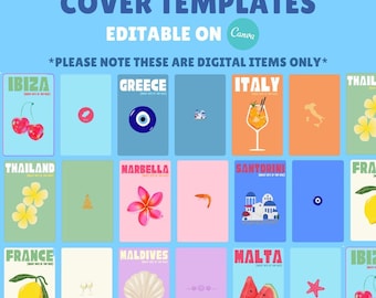 20 plantillas de portadas de álbumes de fotos de vacaciones personalizables en Canva (descarga digital)