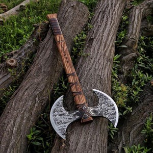 Handmade Carbon Steel Double Headed Viking Axe with Ash Wood Handle, Bearded Axe, Large Axe, Handmade Double Head Axe, Gift For Him, Gift