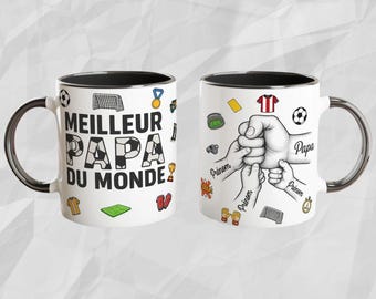 Taza personalizada de papá futbolista - Regalo para el Día del Padre - Taza de fútbol con nombres - Hasta 4 hijos - El mejor papá del mundo - Regalo para papá