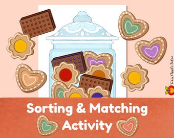 Livro de Atividades de Dia dos Namorados | Combinando Formas com Pote de Biscoitos | Atividades de Classificação para Crianças | Jogo de Classificação para Bebês | Montessori | Download Digital