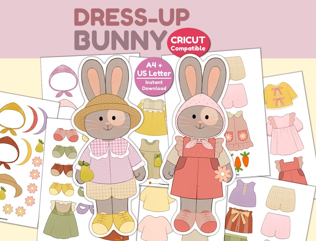 Bunny Paper Dolls, Dress up Paper Dolls, Paper Doll Printable, Bunny ...