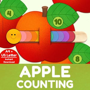 May include: A colorful educational apple-themed counting game. The image features red and orange apples with green leaves, each displaying a number. A smiling yellow circle and colorful counting pieces are included. The text "APPLE COUNTING" is visible.