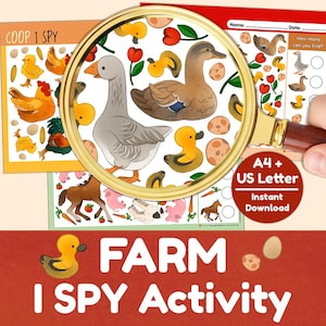 Non Candy Valentine Gift | Farm I Spy Printable Game | Spring Barnyard Animals Activity | Preschool Counting Math | File Folder Busy Book