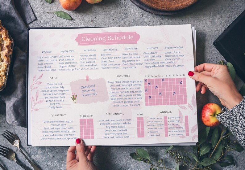 Printable Cleaning Schedule Flower Edition | A3 - Tabloid | Pre-filled ...