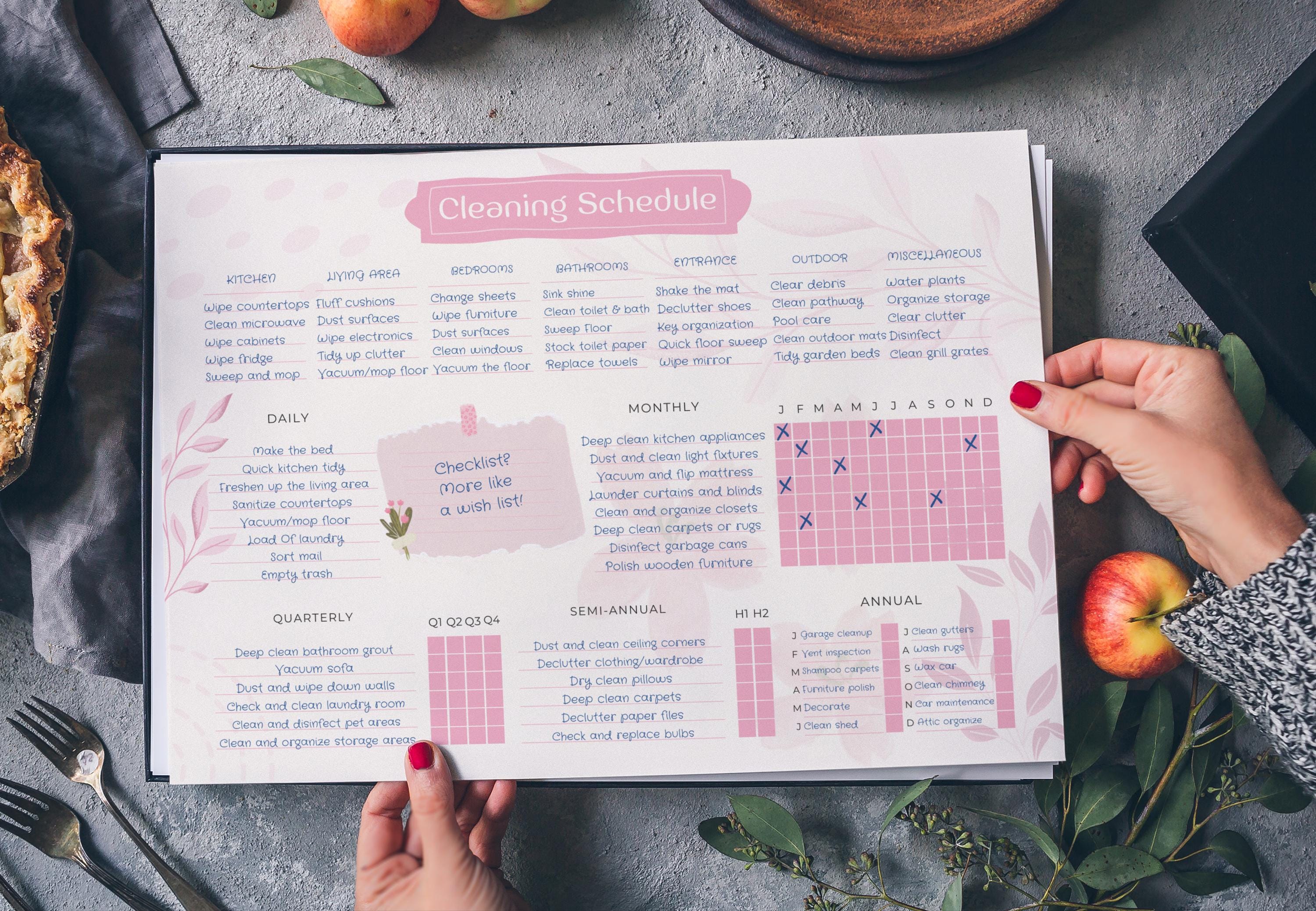 Printable Cleaning Schedule Flower Edition | A3 - Tabloid | Pre-filled ...