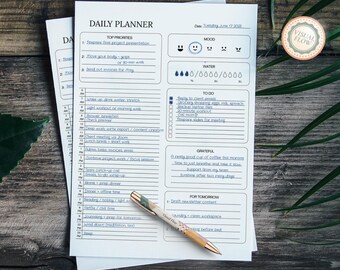 Printable Daily Planner A4 & US Letter – Undated Daily Schedule PDF – Pre-filled and Blank Included – Productivity Template