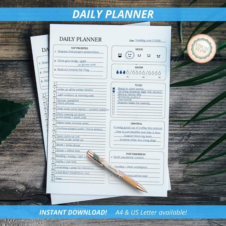 Printable Daily Planner A4 & US Letter – Undated Daily Schedule PDF ...