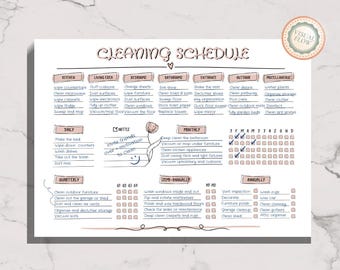 Cleaning Schedule Printable – A3 Household Checklist in Rose Tone – Visual Room-Based Planner – Pre-filled & Blank – Instant Download