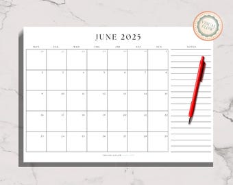 Printable Minimalist Calendar 2025–2026 | A4 & US Letter | Monday Start | Black and White Monthly Planner PDF