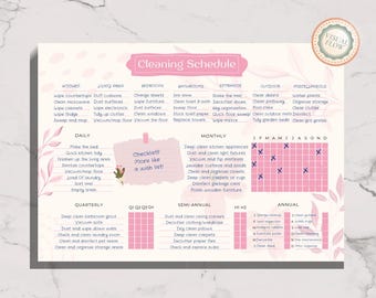Printable Cleaning Schedule Flower Edition | A3 - Tabloid | Pre-filled & Blank Chore Chart | Pastel Aesthetic PDF