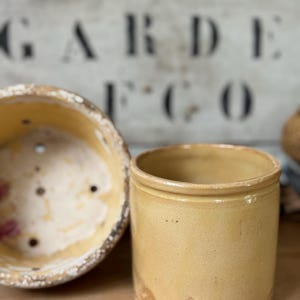 Vintage French Yellow Stoneware Pot – NV Initials |French stoneware pot| Rustic Farmhouse | French country kitchen