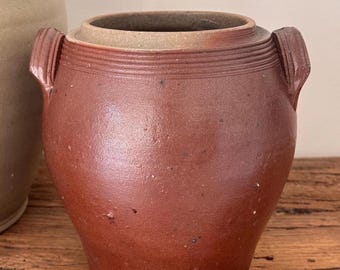Antique French Stoneware Brown glaze Confit Pot