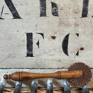 Antique French Pie Crimper: Hand-Carved Wood & Iron Pastry Cutter