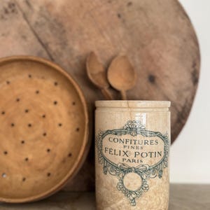 Antique French Jam Jar: Felix Potin Stoneware Pot, Blue Transferware