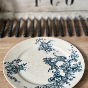Antique French Transferware Plate Floral Arabesque Pattern Antique French Blue and white plate French Blue and White Vintage transferware