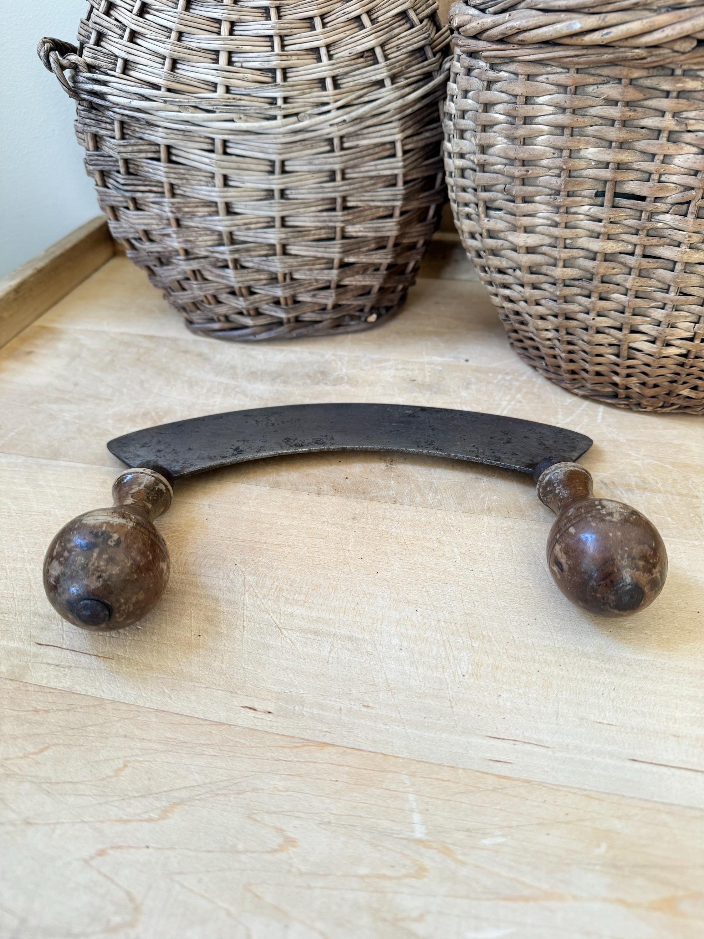 Antique French Mezzaluna Herb Chopper | Double Wooden Handles