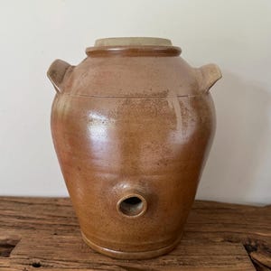 Antique French Stoneware Vinaigrier | Brown Glazed Vinegar Pot, Rustic Farmhouse Crock