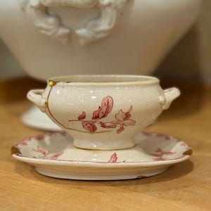 Antiguo patrón francés Sarreguemines Moutardier / Favori, reparación Kintsugi