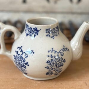 Vintage Saint-Uze Teapot: French Blue Floral Stoneware, Collectible Pottery