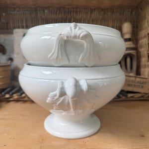 Antique French Ironstone Tureen: Digoin Sarreguemines Lion Head Handles