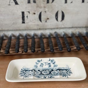 Vintage French Transferware Tray Odette Longchamp Blue Floral Ironstone ceramic dish