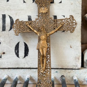 Antique French Crucifix Vintage French Gold Filigree Crucifix Vintage Cross Vintage Crucifix Vintage Catholic relics French Vintage cross
