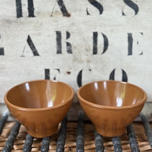 Set of 2 Vintage French Stoneware Bowls Rustic Brown Glaze 4 Inch Pottery Bowls