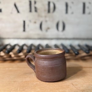 Antique French Stoneware Cup Rustic Glazed Pottery Mug Number 3 Miniature 2 Inch