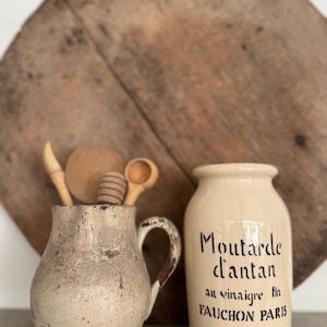 Vintage Fauchon Paris Moutarde Pot – French Stoneware Mustard Jar – Beige Glazed Crock – Rustic French Country Kitchen Decor