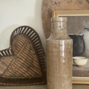 Antique French Stoneware Bottle – “Brillant Belge” Fourgault Courbevoie Paris – Early 1900s Glazed Collectible