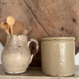 French Vintage Stoneware Crock – Small Glazed Preserve Jar – Rustic Farmhouse Pottery Antique French Kitchen Storage