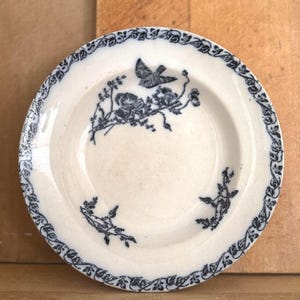 Antique French Dark Blue Transferware Soup Bowl – “Coquelicots” Pattern | 1800s Ironstone | French Country Tableware