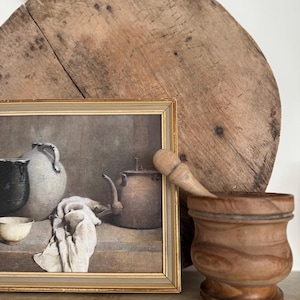 Vintage French Wooden Mortar and Pestle – Hand-Turned – 4.75” Tall – Rustic Kitchen Decor