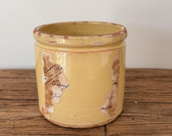 Antique French Confiture Jam Jar with Original Worn Label | French Stoneware Pot | Early 20th Century