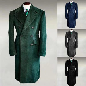 Men’s Corduroy Long Overcoat – Wool Blend Tweed Formal Coat