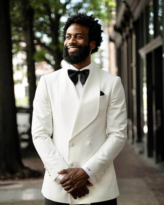 Men's White 2-piece Suit – Double-breasted Shawl Lapel Tuxedo