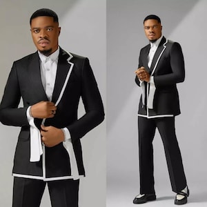 Fashion Men&#39;s Suit: Double-Breasted Slim Fit Formal Prom Tuxedo with Peak Lapel