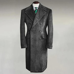 Men’s Corduroy Long Overcoat – Wool Blend Tweed Formal Coat