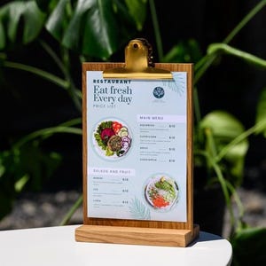 Wooden Menu Holder, Tabletop Menu Stand, Coffee Bar Sign, Decorative Clipboard Menu Board, Wood Sign Display, Paper Holder for Restaurant