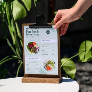Wood Menu Stand for Tabletop, Coffee Bar Menu Holder, Wooden Flyer Display, Table Menu Tent, Retail Sign Holder, Menu Template Stand