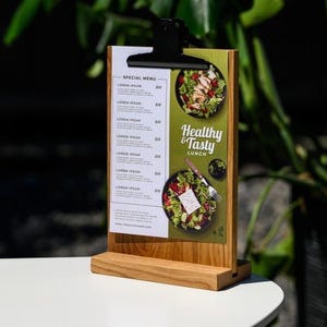 Wooden Menu Cover Stand, Tabletop Sign Holder, Retail Store Display, Wood Frame Menu Holder, Mini Sign Stand, Cafe Promotion Flyer Display