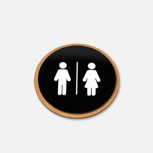 Unisex Restroom Sign, Acrylic and Wood Door Plaque, WC Sign for Hotels, Restaurants or Offices