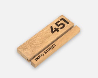 Letrero de número de puerta de madera de roble grabado, placa de dirección personalizada