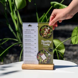 Acrylic Easel Menu Holder, Tabletop Sign Stand, Transparent Menu Display, Desktop Advertising Sign, Plastic Table Tent, Clipboard Stand