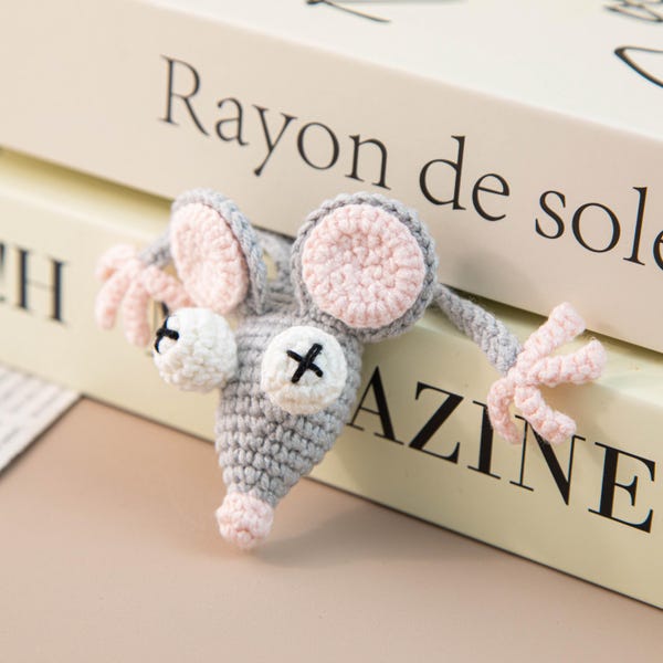 Crochet Mouse Bookmark, Handmade Cotton Rat, Funny Book Lover Gift