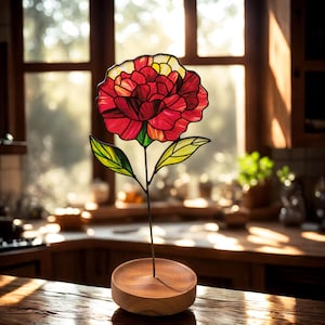 Birth Month Flower Stained Glass Suncatcher | Personalized Mother&#39;s Day Gift | Garden Decor | Handmade Floral Keepsake