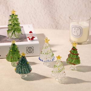 Handmade Stained Glass Christmas Trees | Festive Mini Glass Figurines | Holiday Tabletop Decoration | Unique Winter Collectibles